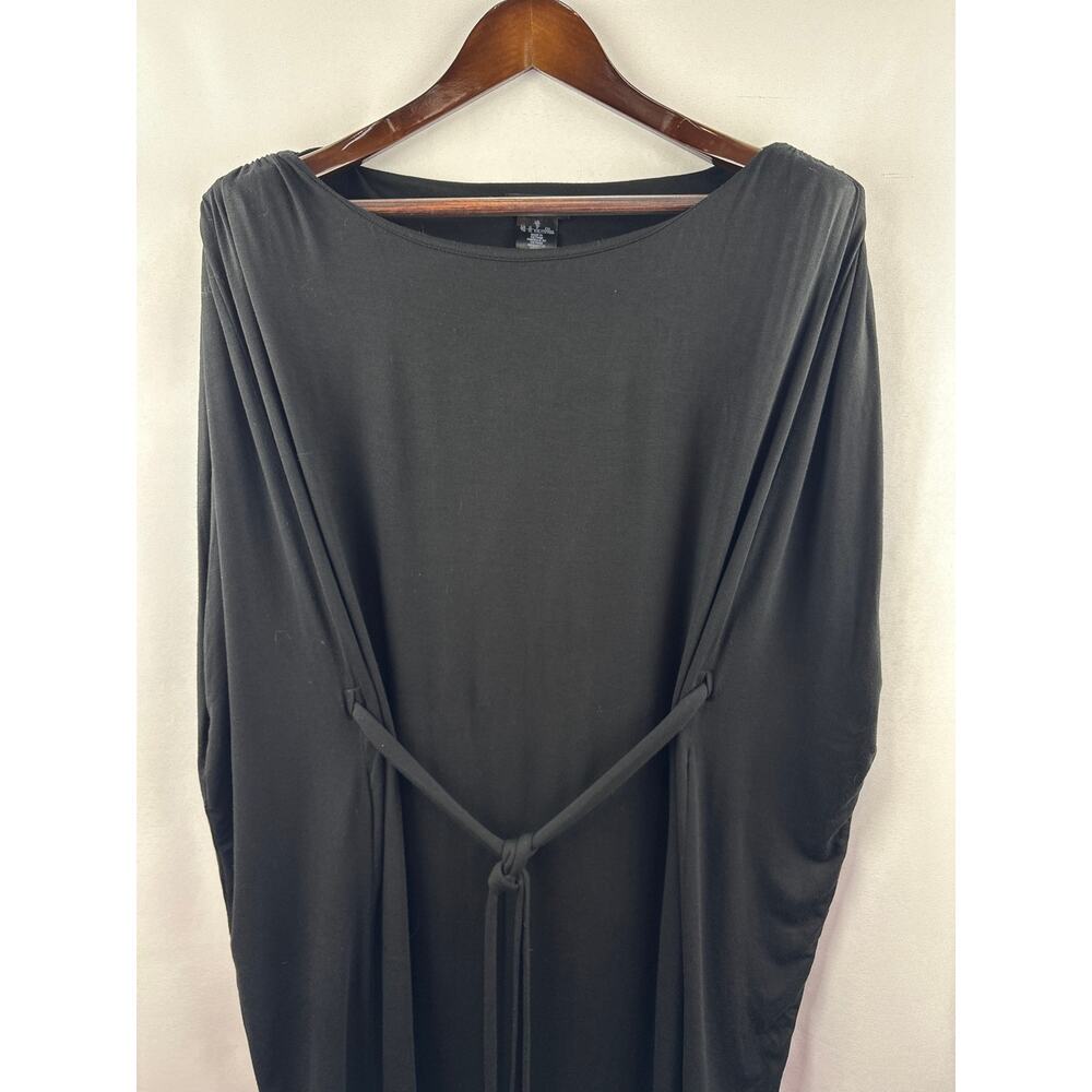 Women’s DKNY XL Black Midi Kaftan Dress w/ Cinchable Belt - Picture 2 of 5